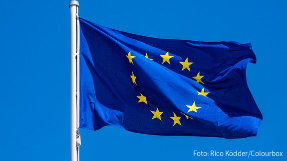 Das Foto zeigt eine Europaflagge, die im Wind flattert.